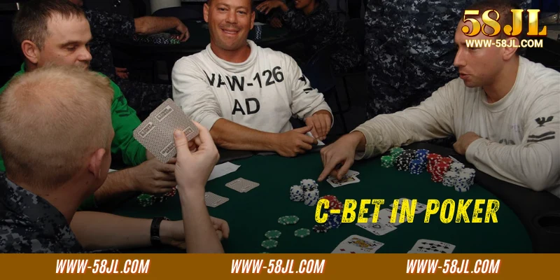 Poker player making a C-Bet with chips on table